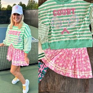 Peach Love California Green Striped 'Court' Sweatshirt Tennis Pickleball Sequin